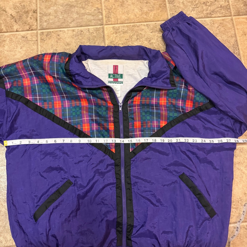 Active Exposure Vintage Purple Plaid Colorblock Windbreaker Jacket Womens 2X - Picture 15 of 16